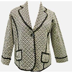 PS MISOOK BLACK+WHITE LIGHTWEIGHT embroidered eyelet JACKET acrylic 3/4 sleeves